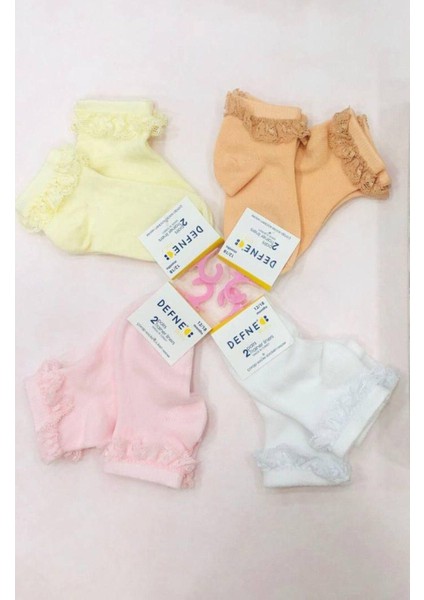 2 Çift Kız Çocuk Turuncu Fistolu Detaylı Soket Çorap