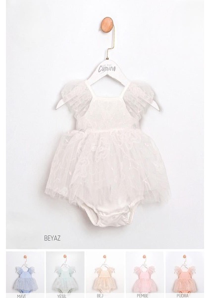 Kız Bebek Pudra Yıldız Pul Desenli Tulum Elbise