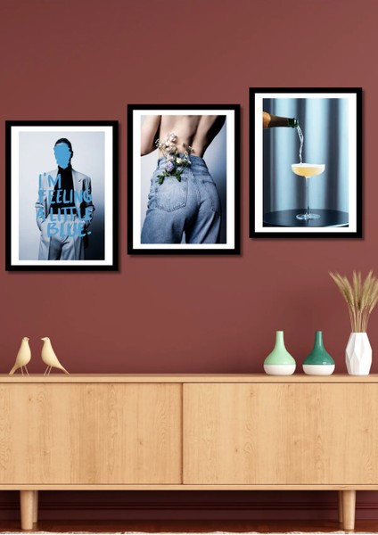3 Parça Little Blue Duvar Dekoru Salon Oturma Yatak Odası Mutfak Ofis Için Tablo Seti