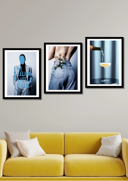 3 Parça Little Blue Duvar Dekoru Salon Oturma Yatak Odası Mutfak Ofis Için Tablo Seti
