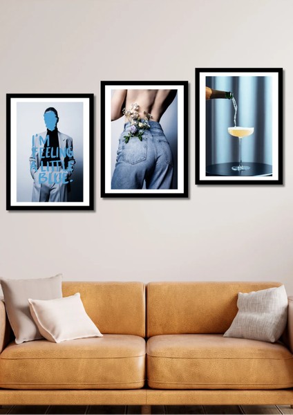 3 Parça Little Blue Duvar Dekoru Salon Oturma Yatak Odası Mutfak Ofis Için Tablo Seti