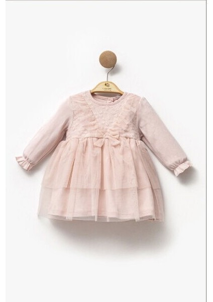 465921CS Kız Bebek Fiyonk Detaylı Güpürlü Elbise