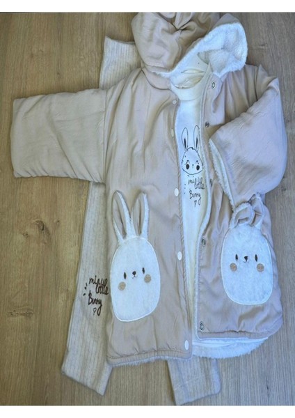 Kıpırık Baby3'lü Kız Çocuk Çocuk Içi Polarlı Ceket 2 Iplik Sweatshirt ve Pantalon Takım