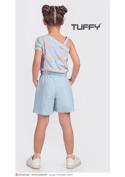 2'li Kız Çocuk Mavi Kiraz Desenli Şortlu Takım modelleri