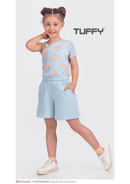 2'li Kız Çocuk Mavi Kiraz Desenli Şortlu Takım fırsatları