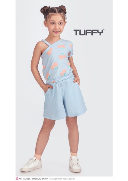 2'li Kız Çocuk Mavi Kiraz Desenli Şortlu Takım indirimleri