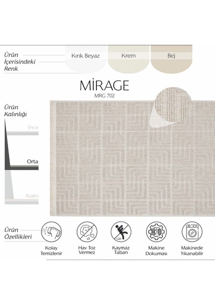 Mirage Bej Kaymaz Tabanlı Yıkanabilir Leke Tutmayan Bohem Mutfak Kilimi Geometrik Desenli Kilim Halı fiyatları
