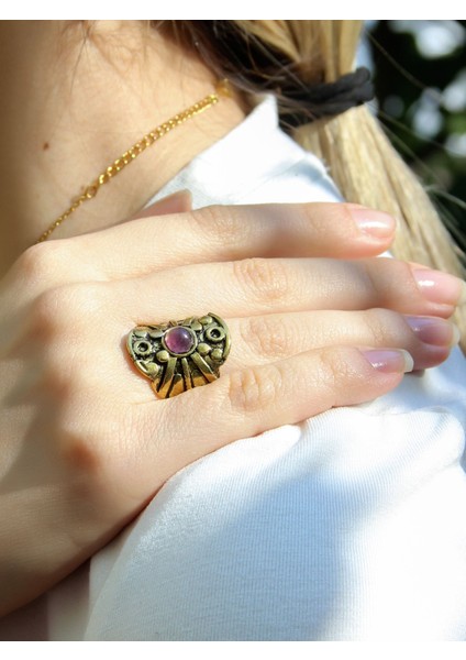 Doğal Taş Ametist Minimal Doğal Taşlı Kadın Antik Ayarlanabilir Yüzük EUY57AMT