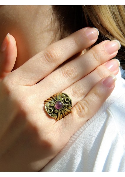 Doğal Taş Ametist Minimal Doğal Taşlı Kadın Antik Ayarlanabilir Yüzük EUY57AMT fiyatları