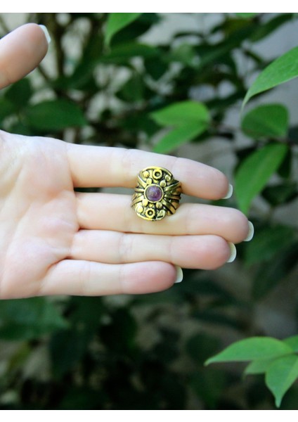 Doğal Taş Ametist Minimal Doğal Taşlı Kadın Antik Ayarlanabilir Yüzük EUY57AMT modelleri