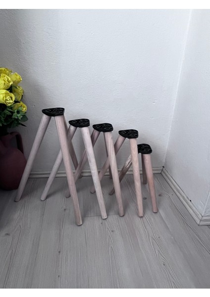 38 cm Ham (Boya Yok) 3'lü Konik Sehpa Ayağı Seti Aparat ve Vidalar Dahil
