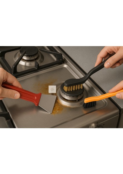 3'lü Set Spatula Tel Fırça Çelik ve Bakır Fırça Derz Lavabo Mutfak Oto Pas Kir Temizleyci