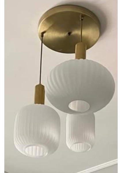 Mylights Rustik Üçlü Opal Camlı Avize Kasa 40CM Eskitme