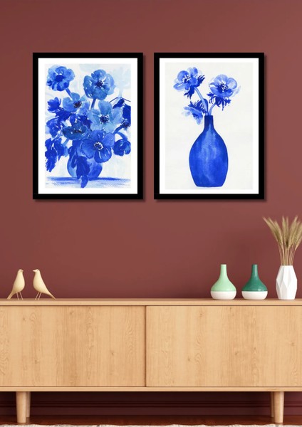 2 Parça Modern Mavi Çiçekler Duvar Dekoru Salon Oturma Yatak Odası Mutfak Için Tablo Seti