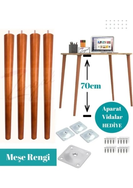70 cm 1 Adet Konik Ahşap Masa Ayağı Kalınlık 5.5 cm Ham Aparat ve Vida Dahil