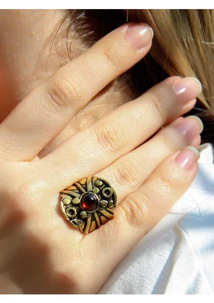 Doğal Taş Garnet Minimal Doğal Taşlı Kadın Antik Ayarlanabilir Yüzük EUY57G