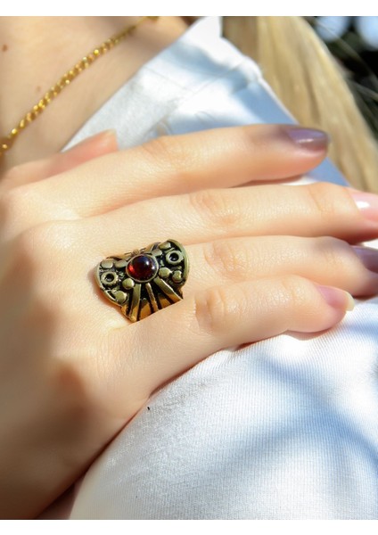 Doğal Taş Garnet Minimal Doğal Taşlı Kadın Antik Ayarlanabilir Yüzük EUY57G fiyatları