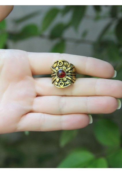 Doğal Taş Garnet Minimal Doğal Taşlı Kadın Antik Ayarlanabilir Yüzük EUY57G modelleri