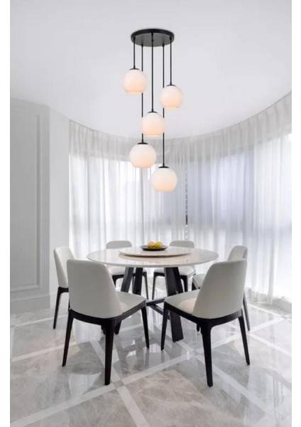 Mylights Modern Sarkıt Avize Beşli Avize Sarkıt Spor Avize Opal Camlı Salon Avize
