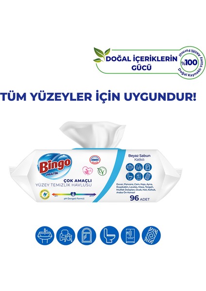 Nessiworld Bingo Yüzey Temizlik Havlusu 96 Adet Beyaz Sabun