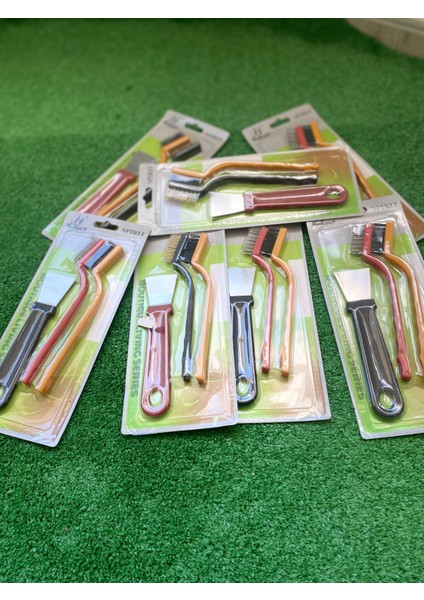 3'lü Set Spatula Tel Fırça Çelik ve Bakır Fırça Derz Lavabo Mutfak Oto Pas Kir Temizleyci