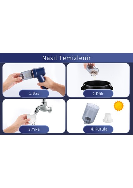 Kablosuz Vakumlu Üflemeli Portatif Mini Araç Süpürgesi - Toz ve Kül Temizliği