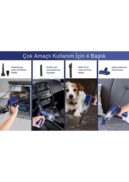 Kablosuz Vakumlu Üflemeli Portatif Mini Araç Süpürgesi - Toz ve Kül Temizliği