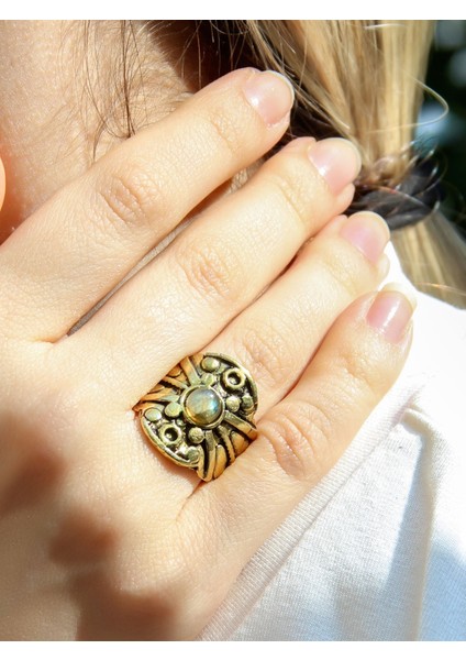 Doğal Taş Labradorit Minimal Doğal Taşlı Kadın Antik Ayarlanabilir Yüzük EUY57LBT fiyatları