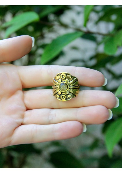 Doğal Taş Labradorit Minimal Doğal Taşlı Kadın Antik Ayarlanabilir Yüzük EUY57LBT modelleri