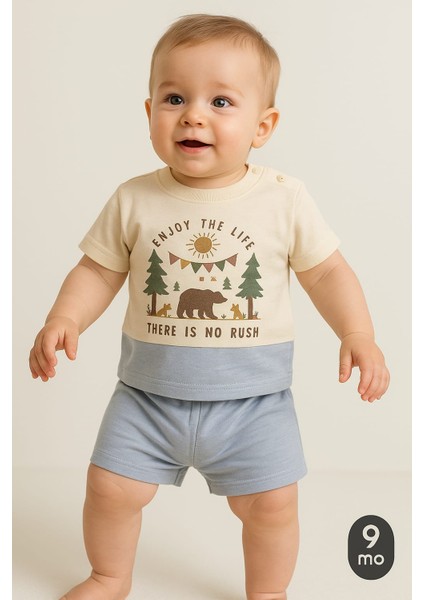 Erkek Bebek There Is No Rush Baskılı Şortlu Takım