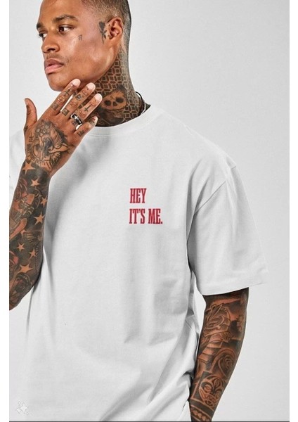 Unisex Baskılı Oversize T-Shirt - Beyaz