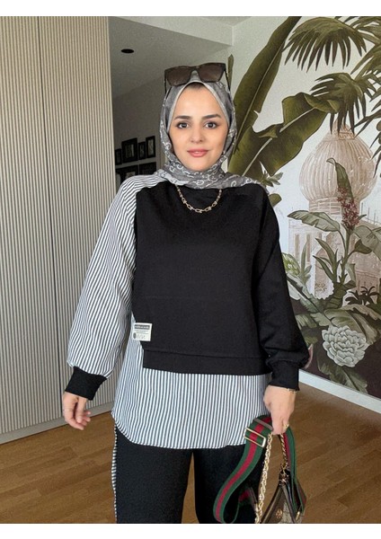 Modal Kumaş Gömlek Detaylı Tesettür Ikili Takım - Rahat Kombin Siyah indirimleri