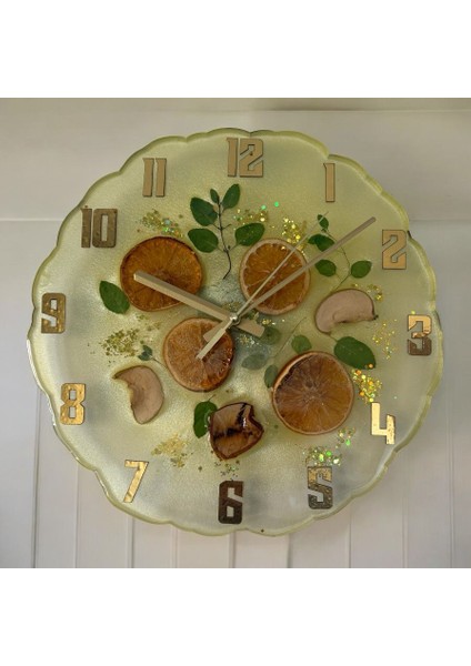 - Narenciye & Elma Temalı Mutfak Duvar Saati - Portakal, Limon, Elma - 30 cm - Açık Sarı