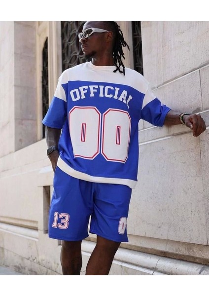 Erkek Dijital Baskılı Şortlu Takım - Mavi modelleri