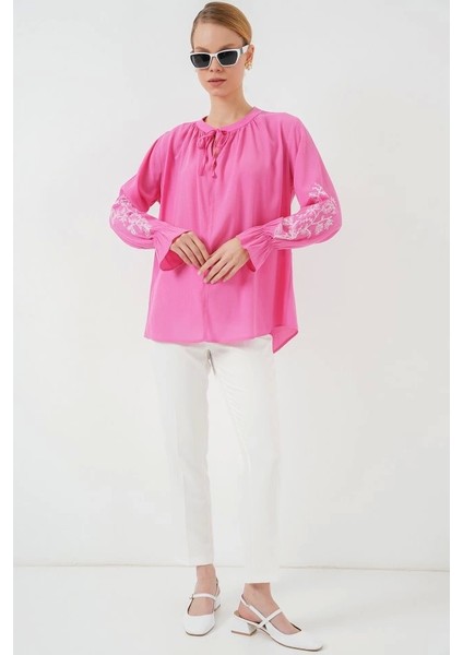 Nakışlı Örme Bluz 941 - Pembe