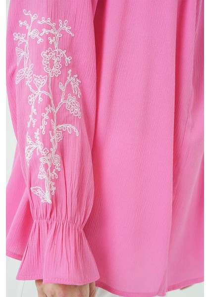 Nakışlı Örme Bluz 941 - Pembe