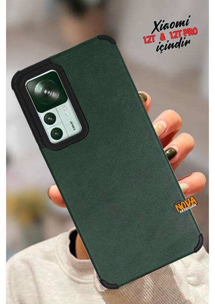 Xiaomi Mi 12T Pro - Deri Kaplama Silikon Hoparlör Korumalı Kılıf/kapak - Yeşil