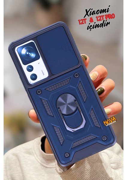 Xiaomi Mi 12T Pro - Pars Kamera Sürgülü Tank Güçlü Koruma Kalın Kapak/kılıf - Lacivert