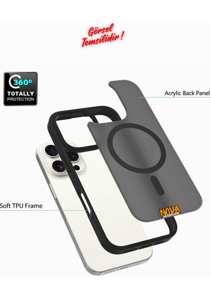 iPhone 13 Magsafe Telefon Kılıfı - Arkası Sert Pc Kenarı Yumuşak Tpu - Siyah indirimleri