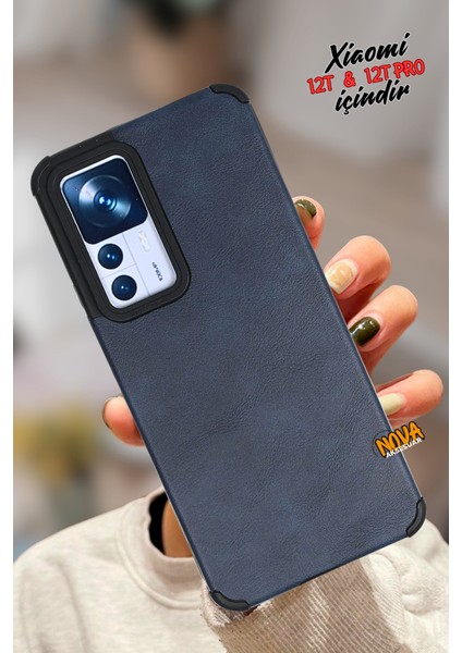 Xiaomi Mi 12T Pro - Deri Kaplama Silikon Hoparlör Korumalı Kılıf/kapak - Lacivert