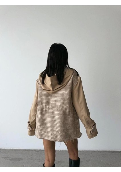 Chanel -Trench Garnili Kapişonlu Belden Büzgülü Mont - Bej