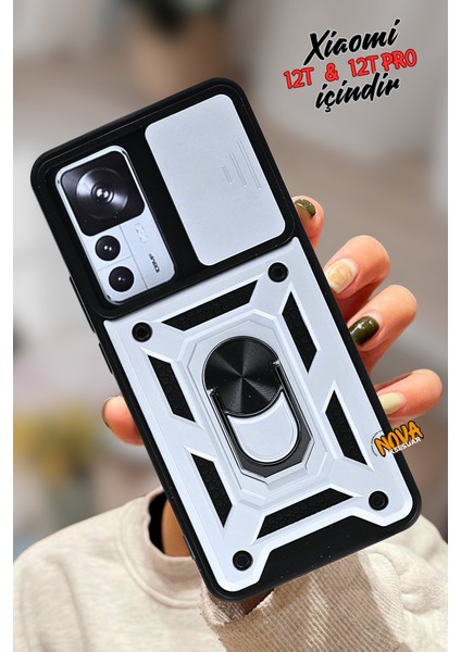 Xiaomi Mi 12T Pro - Pars Kamera Sürgülü Tank Güçlü Koruma Kalın Kapak/kılıf - Gümüş
