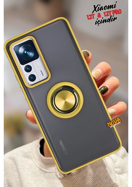 Xiaomi Mi 12T - Yüzüklü Standlı Mat Soft Kapak/kılıf - Sarı