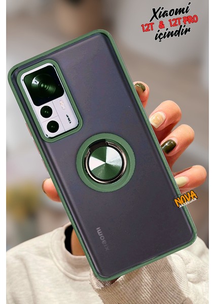 Xiaomi Mi 12T Pro - Yüzüklü Standlı Mat Soft Kapak/kılıf - Yeşil
