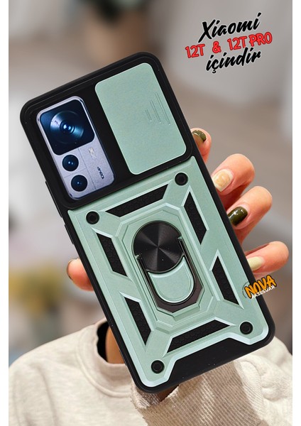 Xiaomi Mi 12T - Pars Kamera Sürgülü Tank Güçlü Koruma Kalın Kapak/kılıf - Yeşil