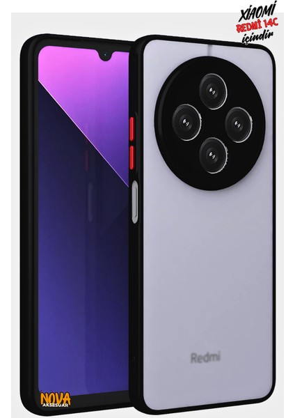 Xiaomi Redmi 14C - Yanları Soft Silikon Arkası Mat Yarı Saydam Kapak/kılıf MNTRL33 - Siyah