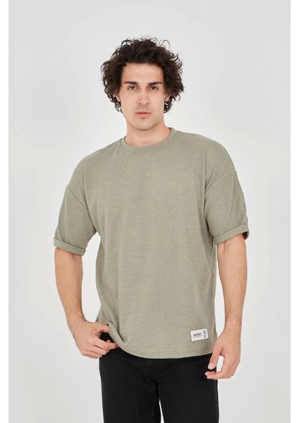 Unisex Jakar Kumaş Rahat Kol T-Shirt - Açık Yeşil