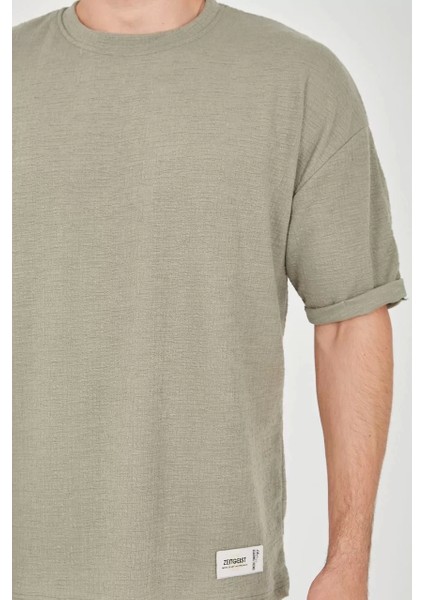 Unisex Jakar Kumaş Rahat Kol T-Shirt - Açık Yeşil