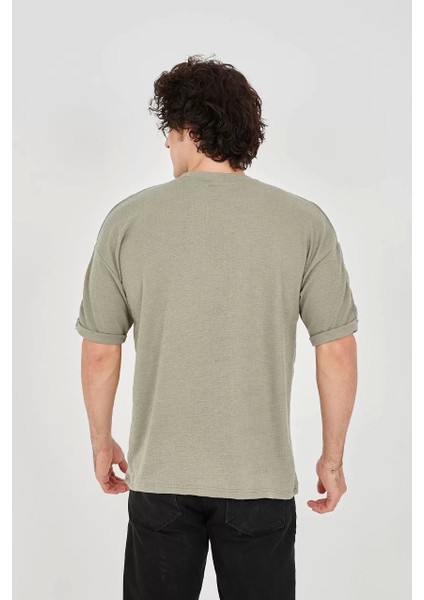 Unisex Jakar Kumaş Rahat Kol T-Shirt - Açık Yeşil