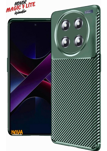 Honor Magic 7 Lite - Karbon Görünüm Silikon Kapak/kılıf - Yeşil